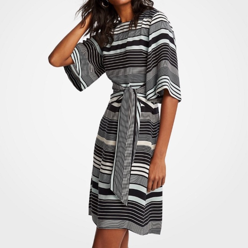 Ann Taylor Black and White Striped Mini Dress